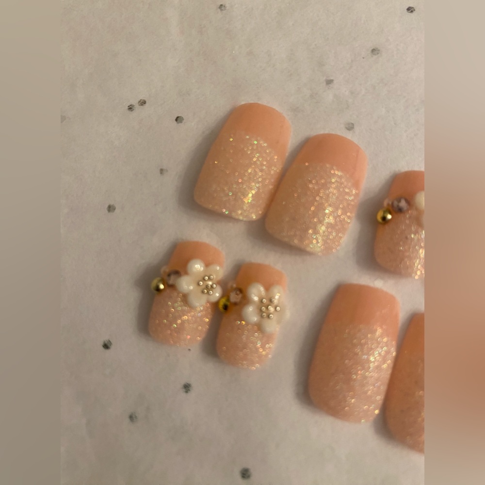 New French Bridal Nails PINK Manicure Floral Bling Jewels Pink Silver Daisy OS - Picture 8 of 14